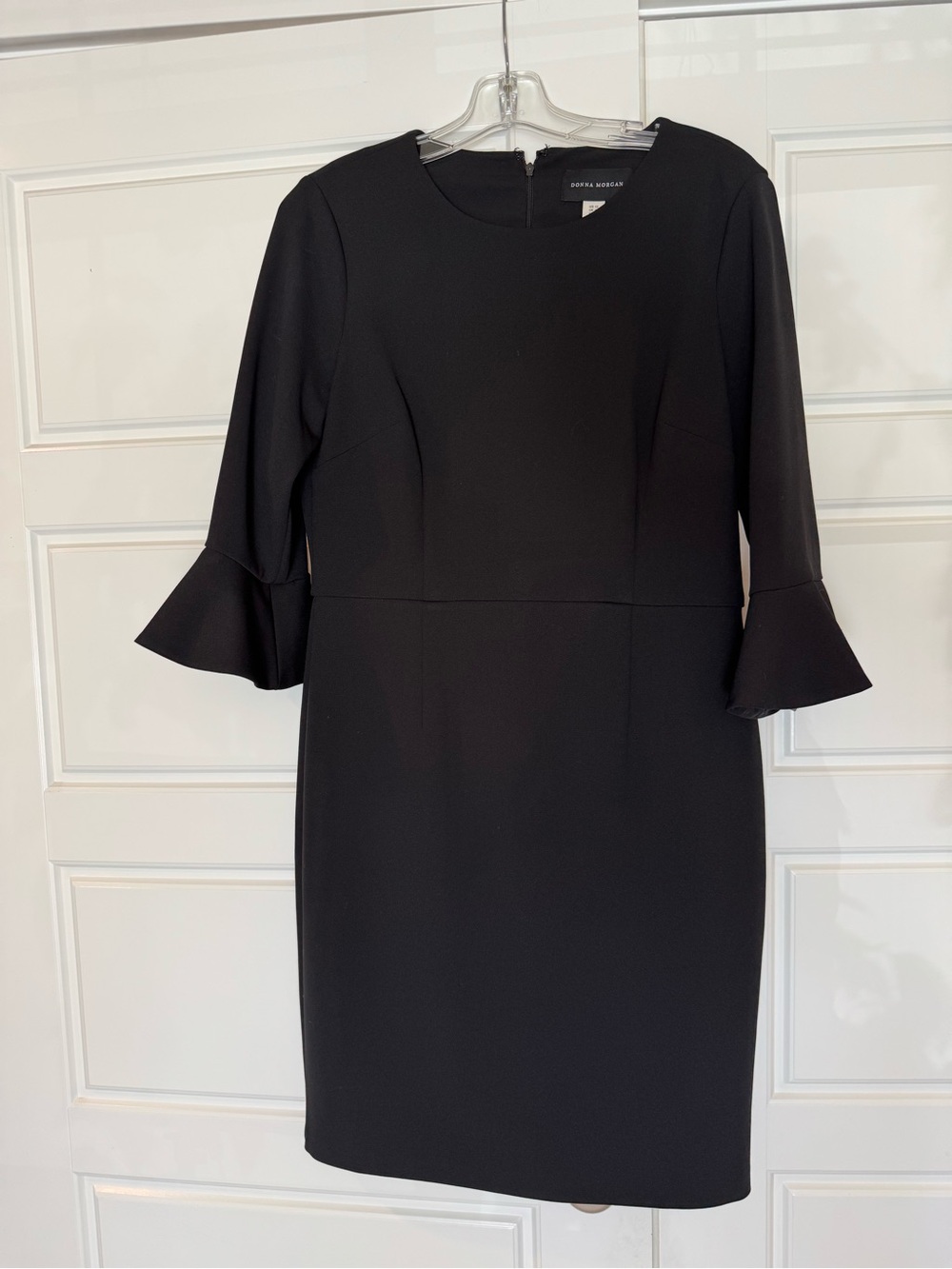 Donna Morgan Black Midi Dress with Fluted Three-Quarter Sleeves